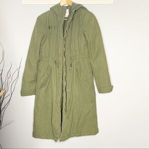 Zara Trafaluc Quilted Long Winter Coat Army Green